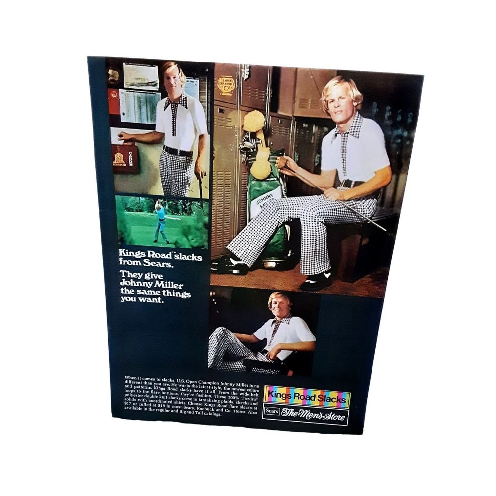 1974 Sears Golf Johnny Miller Kings Road Slacks Vintage Print Ad 70s